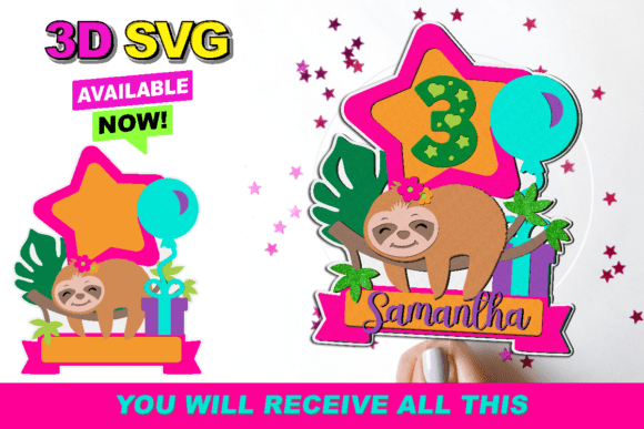 Baby Sloth 3D SVG for Birthdays