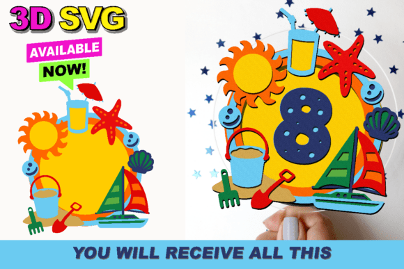 Beach Party Cake Topper 3D SVG for Birthdays