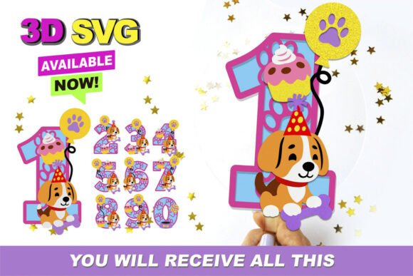 Beagle Numbers 3D SVG for Birthdays