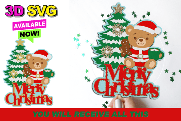Christmas Bear Cake Topper 3D SVG: Crafts & Graphics