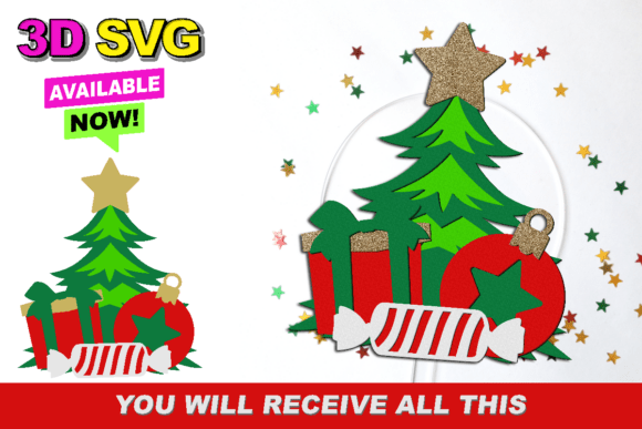 Christmas Tree Cake Topper 3D SVG Graphics for Crafts
