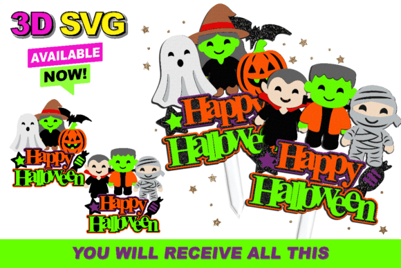 Cute Halloween Monster Topper 3D SVG for Crafts