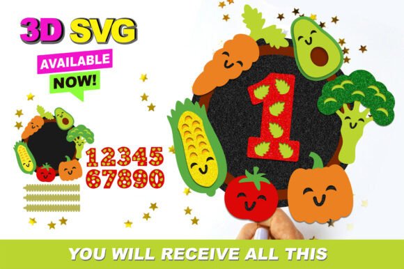 Cute Vegetable Cake Topper 3D SVG for Birthdays
