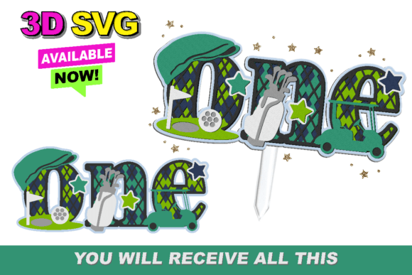 Golf Hole in One Cake Topper 3D SVG for Laser Cutting