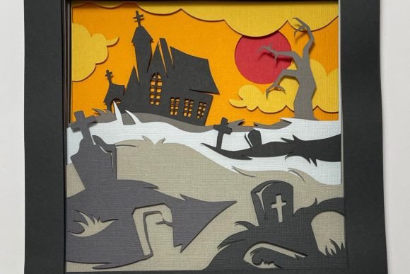 Halloween 3D SVG Church Graveyard Shadow Box