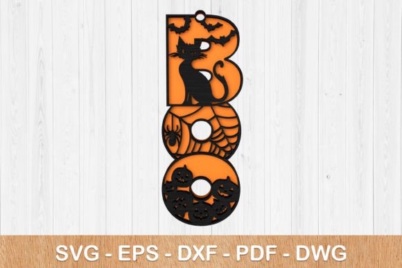 Halloween Cat BOO Sign 3D Svg for Laser Cutting & Autumn