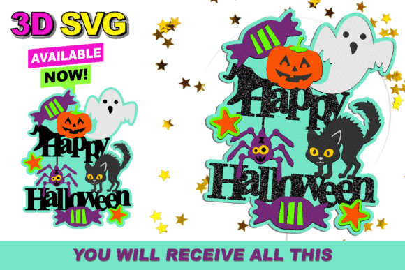 Happy Halloween Cake Topper 3D SVG: Graphics for Crafts