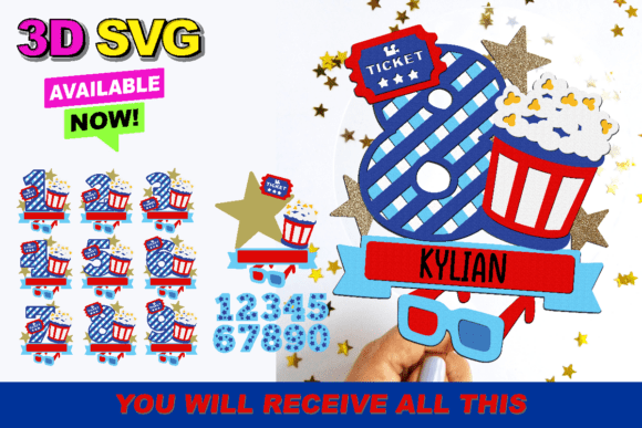 Movie Numbers Topper 3D SVG for Crafts and Graphics