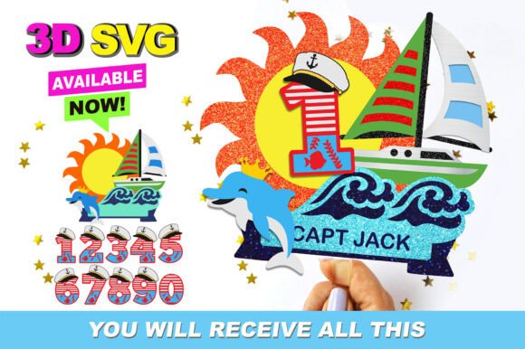Nautical Cake Topper 3D SVG for Birthdays