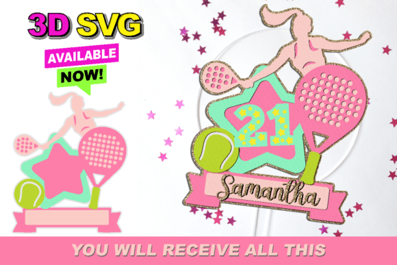 Padel Cake Topper 3D SVG for Birthdays