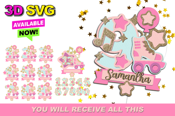 Roller Skates Numbers Topper 3D SVG Graphics