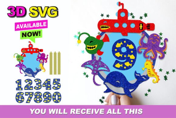 Submarine Cake Topper 3D SVG Shapes