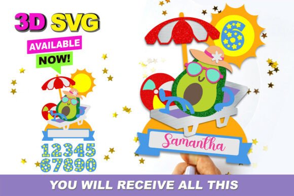 Summer Avocado Cake Topper 3D SVG Graphics for Crafts