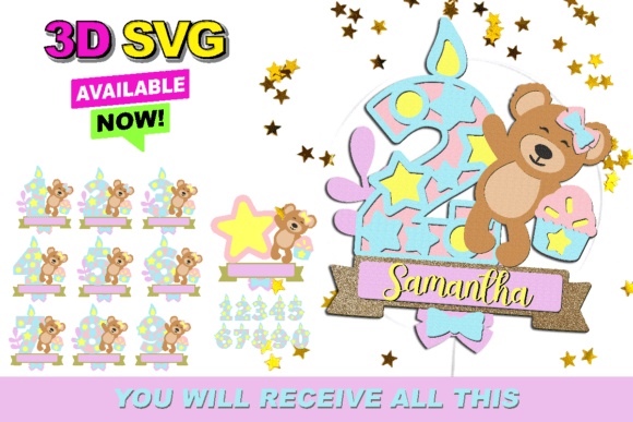 Teddy Bear Numbers Topper 3D SVG for Crafts