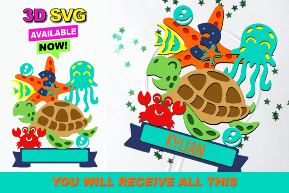 Turtle Cake Topper 3D SVG for Laser Cutting