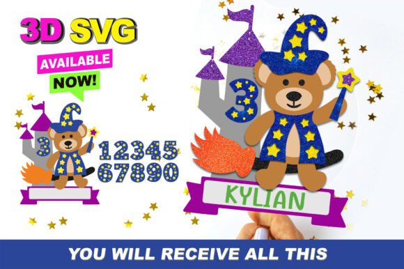 Wizard Bear Cake Topper 3D SVG for Crafts & Graphics